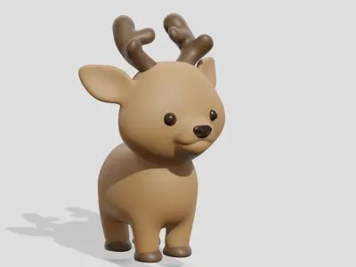 Cute cartoon brown deer  3D model