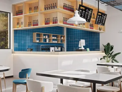 Modern industrial casual cafeteria snack bar lounge 3D model