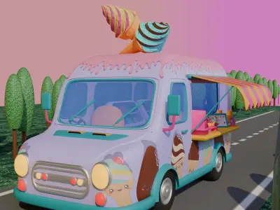 STYLIZED ICE CREAM TRUCK  Low-poly 3D model