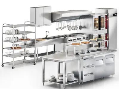 Restaurant coffeeshop industrial kitchen 3D Model Pack