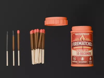 Low Poly Waterproof Matches - Game Ready Stormproof Tube Low-poly 3D model