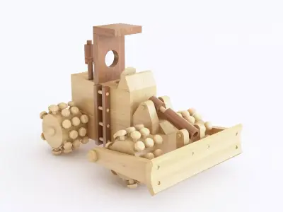 Wooden toy bulldozer 04 3D model