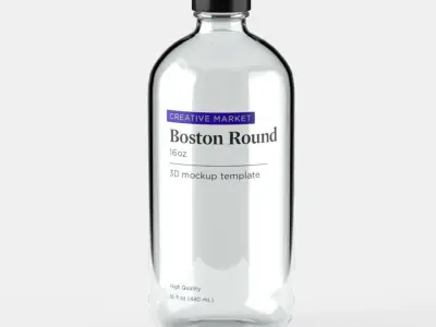 Boston Round Glass Bottle 16oz 3D model
