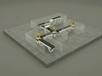 Factory production line with warehouse  3D model