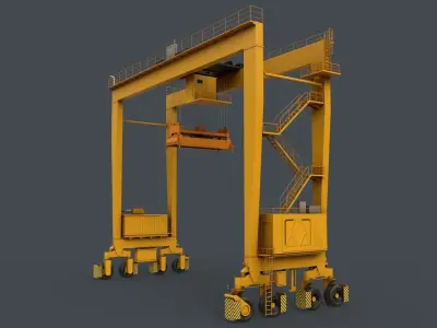 PBR Rubber Tyred Gantry Crane RTG V1 - Yellow Low-poly 3D model
