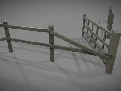 Low poly modular old wooden fence Free low-poly 3D model