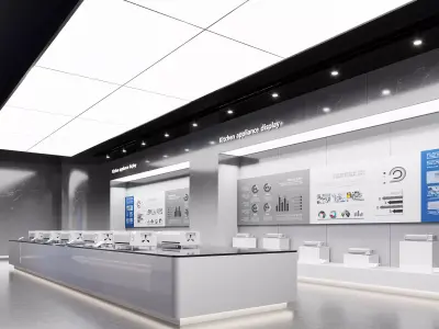 Interior of the modern automotive parts exhibition hall 3D model