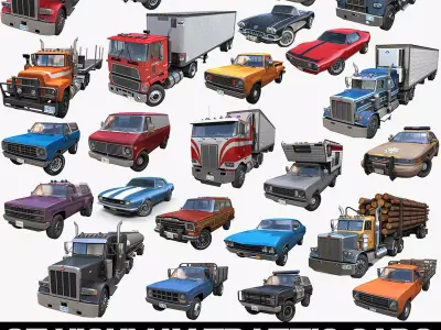 90s Highway traffic cars 3D Model Pack
