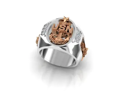 NAVY SEABEE USN ANCHOR ANTIQUE RING    3D print model