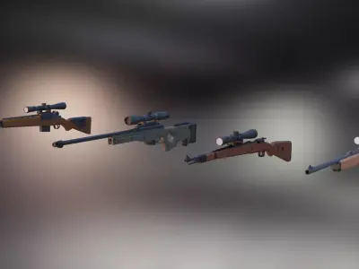 Low Poly Sniper Guns Pack 3D model