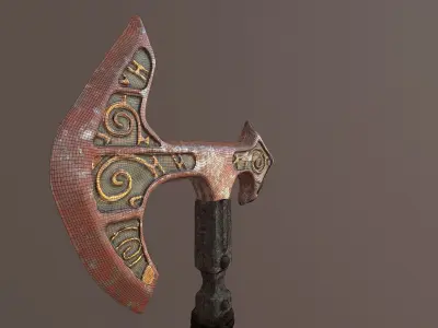 Battle Axe Poly and Tris Textured Low-poly 3D model