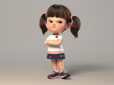 Cute cartoon girl sister with binding 3D model