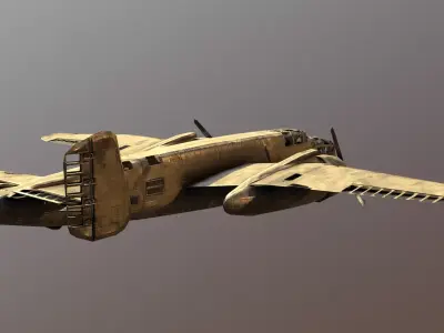 Destroyed Military Bomber Aircraft Low Poly 3D Model Low-poly 3D model