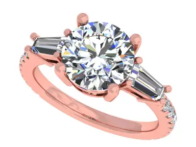 3carat Round And Bauggate Stone Engagement Ring 3D print model purchase