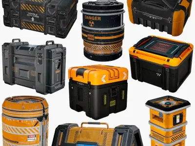  Sci-Fi Cargo Containers And Barrels X9 Package 