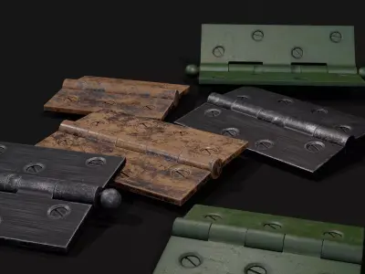 Door Hinges Pack - 3 Types and 3 Materials Low-poly 3D model