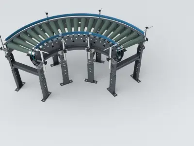 Curved Roller Conveyor Adjustable  and Rigged 3D model