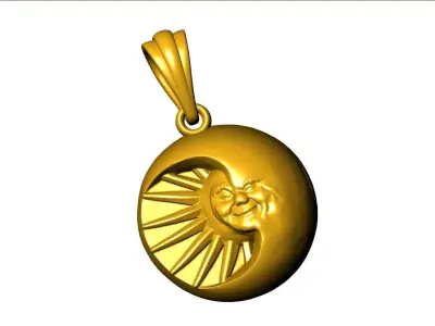 25mm Old Sun and Moon Pendant 3D Jewelry Model STL  3DM 3D print model