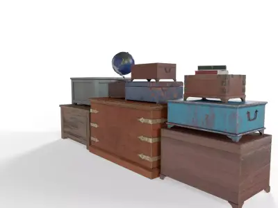 Wooden Chest Box Low-poly 3D model