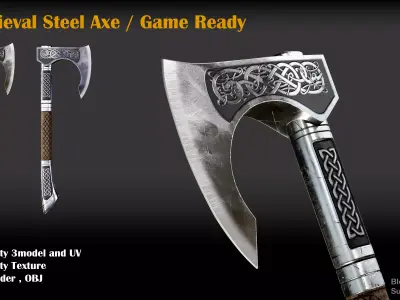 medieval steel Axe Low-poly 3D model