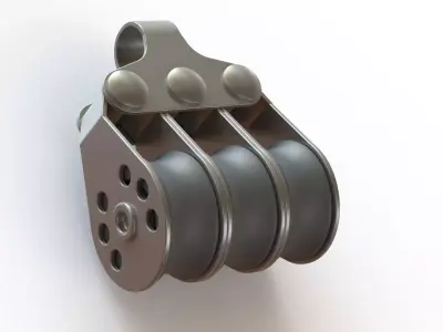 Triple pulley block 6mm rope 3D model