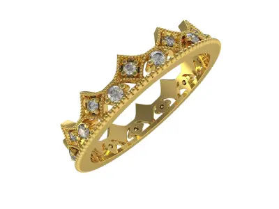 Antique Diamond Crown Wedding Eternity Band 3D print model