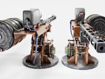 Automatic machinegun turret post-apocalypse da1 Low-poly 3D model