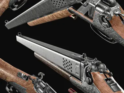 Quadruple Barrel Shotgun Rifle Low-poly 3D model