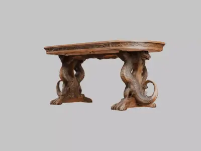 Medieval Dragon woodenn carved table Low-poly 3D model