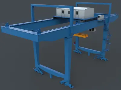 PBR Rail Mounted Gantry Crane RMG V1 - Blue Light Low-poly 3D model