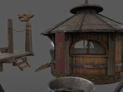 Building set PBR low-poly 3D model wooden cross 3D Model Collection