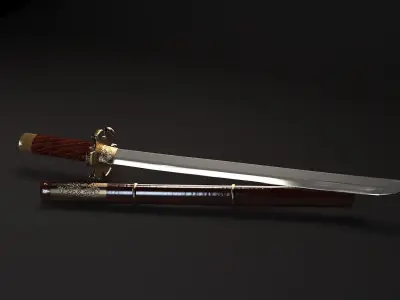 Katana Low-poly 3D model chinese sword 3D model