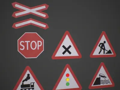 Modular Warning Street Signs 01 PBR Game ready Low-poly 3D model