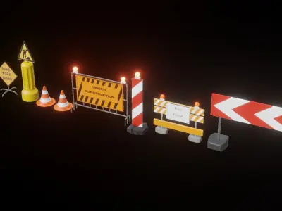 Construction sight signs Collection Low-poly 3D model