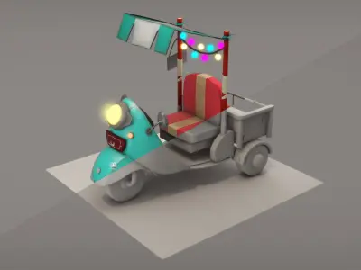 3D tricycle scooter with lamp Low-poly 3D model