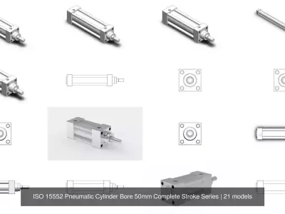 ISO 15552 Pneumatic Cylinder Bore 50mm Complete Stroke Series 3D Model Pack