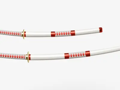 White Double Bladed Katana Wakizashi and Stand 3D model