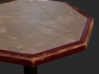 Old Worn Scratched Marble and Wood Octagon Table 3D model