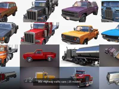 90s Highway traffic cars 3D Model Pack