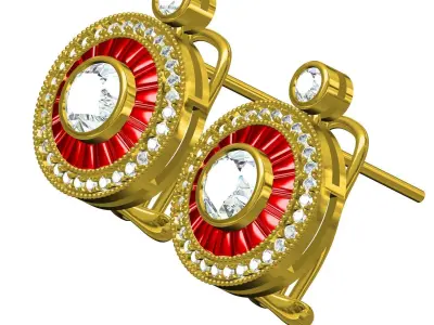 Red Baguette Round Shaped Omega Earring 3D print model