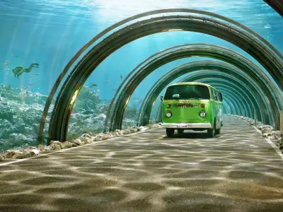 Underwater Tunnel Road with Views Low-poly 3D model