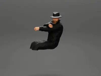 Gangster in hat driving a car and holding gun 3D print model