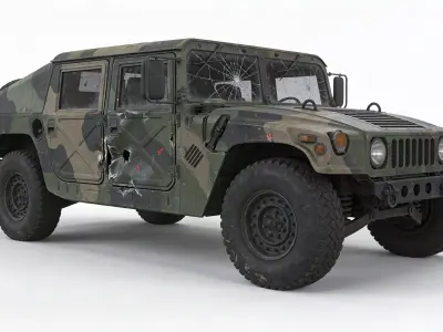Damaged Armored Humvee Military Vehicle 3D Model v01 Low-poly 3D model