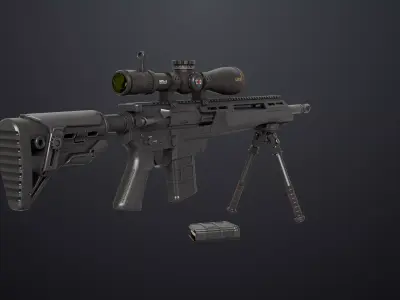 Sniper Rifle 06 Black Generic All PBR Unity UE Textures Low-poly 3D model