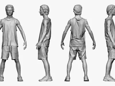 001247 junior boy in tank top palm shirts A pose Low-poly 3D model