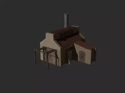 Old fabric-Artillery building-Old factory-Old manufactory Low-poly 3D model
