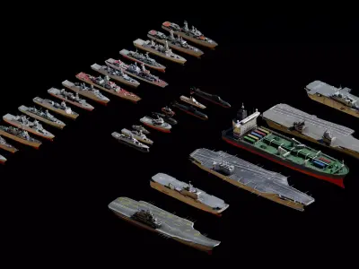 Low Poly NAVAL SHIPS PACK Low-poly 3D model