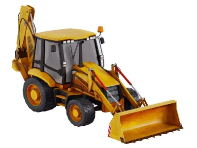 Backhoe Loader Construction Vehicle 3D model Low-poly 3D model