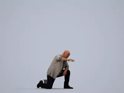 00103Erik006 - Senior Caucasian man crouching while washing car 3D model