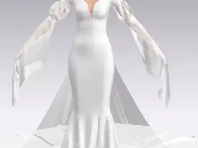 Wedding dress  fish tail detail belts watermelon slevee  Low-poly 3D model